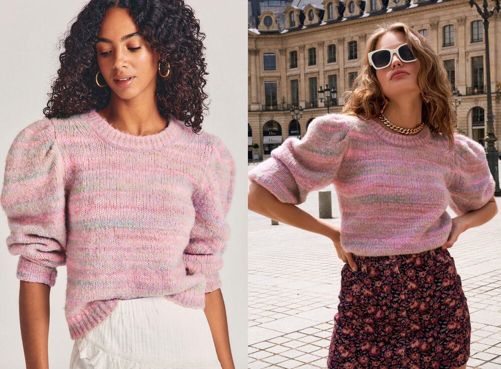LoveShackFancy Aquarius Pullover Chunky Knit Sweater Pink Cloud Puff Sleeve sz M
